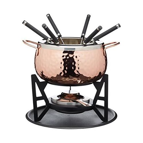  Kitchen Craft Artesa Fondue Set Hand Hammered Copper Stainless Steel for 6 People