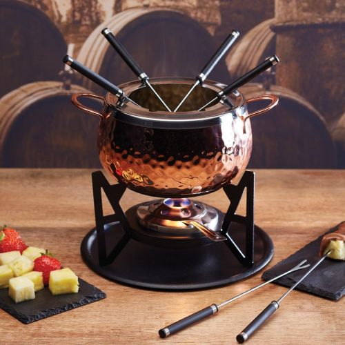  Kitchen Craft Artesa Fondue Set Hand Hammered Copper Stainless Steel for 6 People