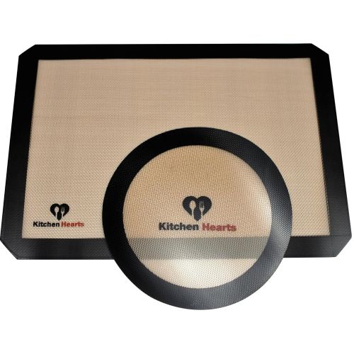  Kitchen Hearts Nonstick Silicone Baking Mat Set [2-pack] Half-sheet Baking Pan Size & Pizza Mat - No Messy Oils - Bake Cookies, Vegetables, Pizzas, Meats, and More - Simple and Easy Clean-up