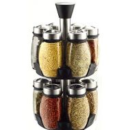 Kitchen Meister Spice Jar Rack Set (12pc) Glass Construction - S/S Revolving Lids with Slide -To - Side Functionality, Chrome
