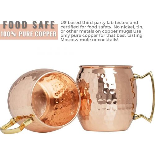  [아마존베스트]Kitchen Science Artisan Hand Crafted Moscow Mule Pure Copper Mugs 16 Ounce with BONUS - Your 4 pure copper cups set come with 4 copper Straws and a copper Jigger