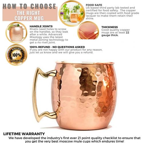  [아마존베스트]Kitchen Science Artisan Hand Crafted Moscow Mule Pure Copper Mugs 16 Ounce with BONUS - Your 4 pure copper cups set come with 4 copper Straws and a copper Jigger