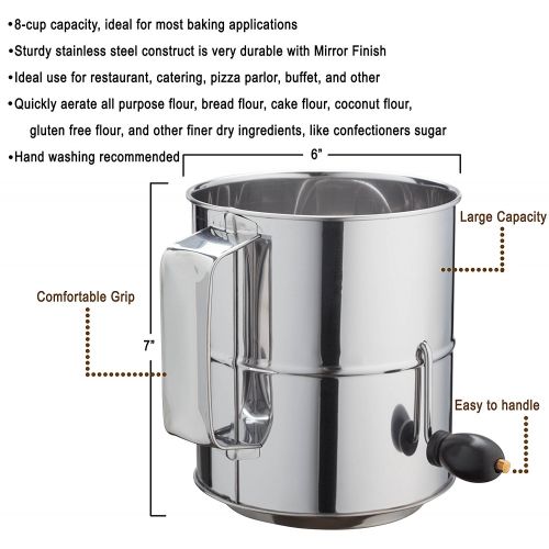  8 Cup Crank Stainless Steel Flour Sifter by Kitchen Winners