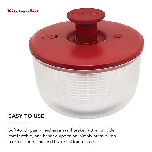 키친에이드 KitchenAid Universal Salad Spinner with Removable, Colander and One Handed Pump Mechanism, Large Bowl Nests and Features Non Slip Base, 7.43 Quart, Empire Red