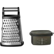 KitchenAid Gourmet 4-Sided Stainless Steel Box Grater for Fine, Medium and Coarse Grate, and Slicing, Detachable 3 Cup Storage Container and Measurment Markings, Dishwasher Safe, 10 inches tall, Black