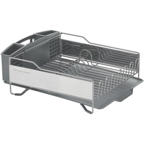 키친에이드 KitchenAid Large Capacity,Full Size, Rust Resistan Dish Rack with Self Draining Angled Drain Board and Removable Flatware Caddy, Light Grey, Gray