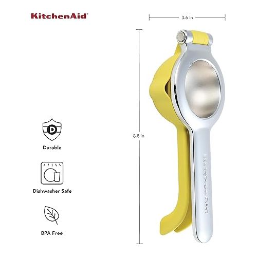 키친에이드 KitchenAid Citrus Juice Press Squeezer for Lemons and Limes with Seed Catcher and Pour Spout, Lemon, 8 inches