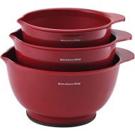 KitchenAid Universal Nesting Plastic Mixing Bowls, Set Of 3, 2.5 quart, 3.5 quart, 4.5 quart, Non Slip Base with Easy Pour Spout to Reduce Mess, Dishwasher Safe, Empire Red