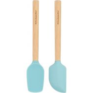 KitchenAid Bamboo Wood Handled Mini Spatula Set with Silicone Head, Set Of 2, Aqua Sky