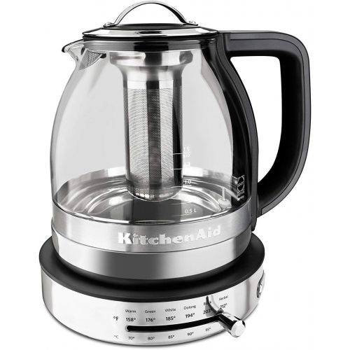 키친에이드 키친에이드KitchenAid KEK1322SS Electric Glass Tea Kettle, 1.5 L, Stainless Steel