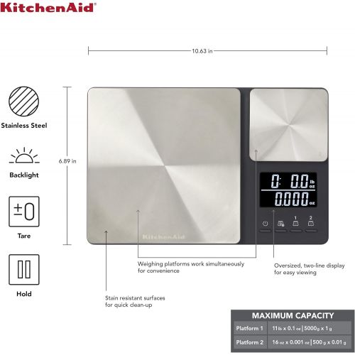 키친에이드 키친에이드KitchenAid KQ909 Dual Platform Digital Kitchen Scale, 11 pound capacity, Black