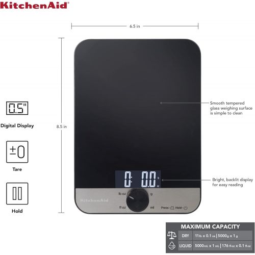 키친에이드 키친에이드KitchenAid KQ908 Glass 11 Pound Digital Top Kitchen Scale, One