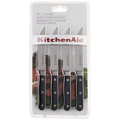 키친에이드 키친에이드KitchenAid KKFTR4OB Classic Forged Series Triple Rivet Steak Knife Set (Set of 4), Onyx Black, 4.5