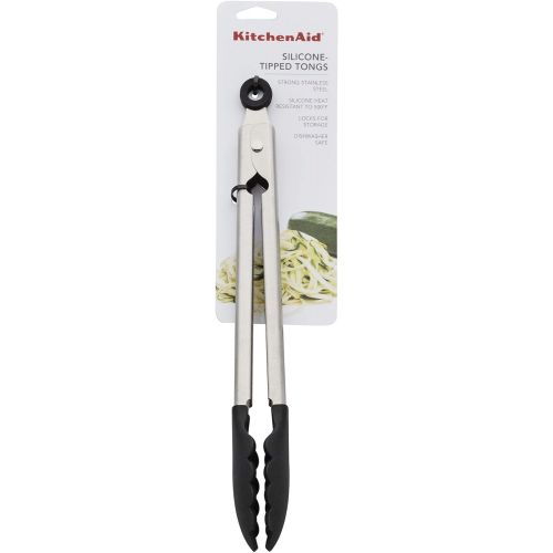 키친에이드 키친에이드KitchenAid KO094OHOBA Gourmet Stainless Steel Tongs, One Size, Solid Tip Black