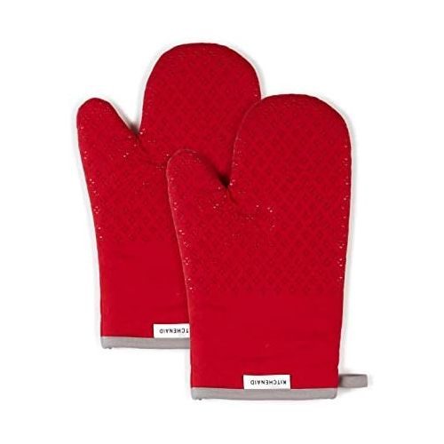 키친에이드 키친에이드KitchenAid Asteroid Cotton Oven Mitts with Silicone Grip, Set of 2, Red