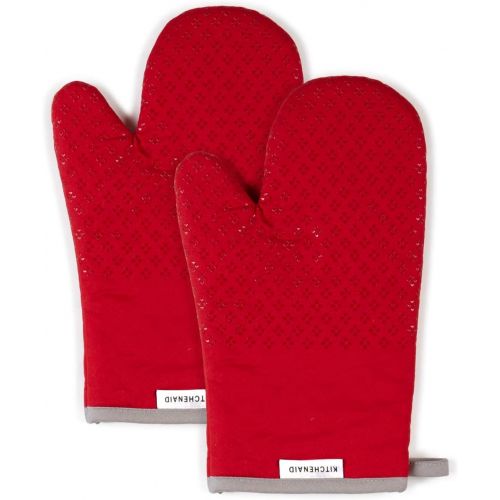 키친에이드 키친에이드KitchenAid Asteroid Cotton Oven Mitts with Silicone Grip, Set of 2, Red