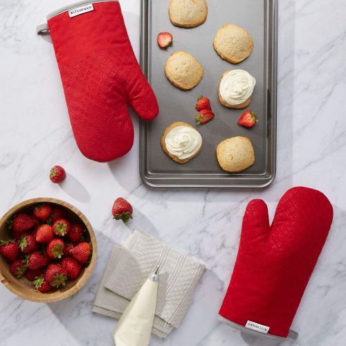 키친에이드 키친에이드KitchenAid Asteroid Cotton Oven Mitts with Silicone Grip, Set of 2, Red