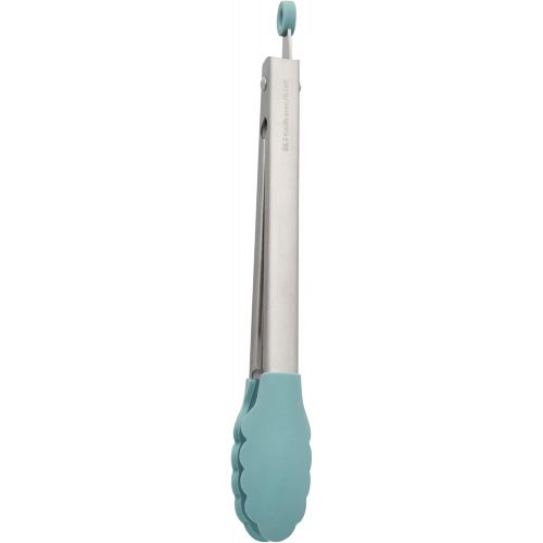 키친에이드 키친에이드KitchenAid KO094OHAQA Gourmet Silicone Stainless Steel Tongs, One Size, Solid Tip Aqua Sky