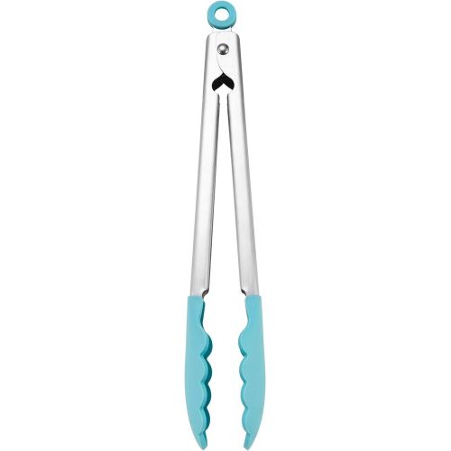 키친에이드 키친에이드KitchenAid KO094OHAQA Gourmet Silicone Stainless Steel Tongs, One Size, Solid Tip Aqua Sky