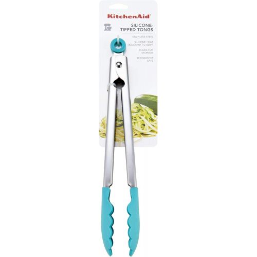 키친에이드 키친에이드KitchenAid KO094OHAQA Gourmet Silicone Stainless Steel Tongs, One Size, Solid Tip Aqua Sky