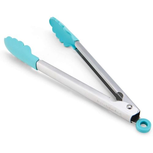 키친에이드 키친에이드KitchenAid KO094OHAQA Gourmet Silicone Stainless Steel Tongs, One Size, Solid Tip Aqua Sky