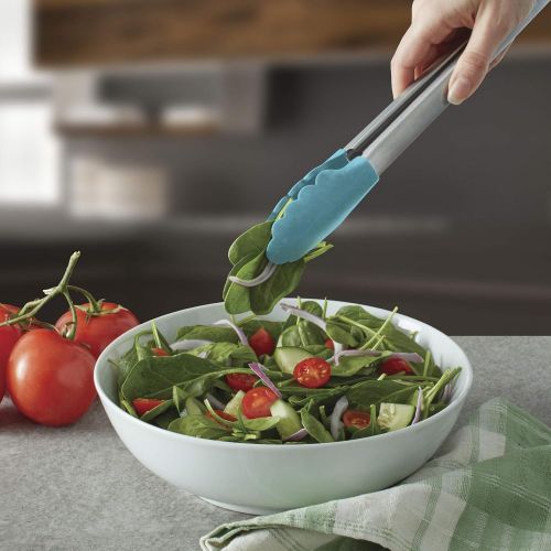 키친에이드 키친에이드KitchenAid KO094OHAQA Gourmet Silicone Stainless Steel Tongs, One Size, Solid Tip Aqua Sky