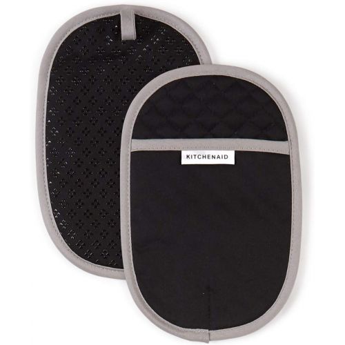 키친에이드 KitchenAid Asteroid Cotton Pot Holders with Silicone Grip, Set of 2, Black 2 Count