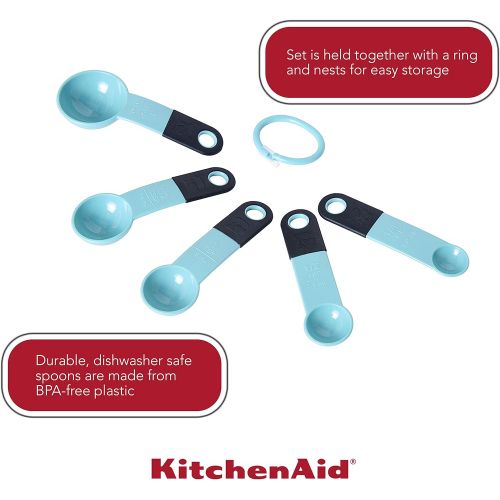 키친에이드 키친에이드KitchenAid KE057OHAQA Classic Measuring Spoons, Set of 5, Aqua Sky/Black