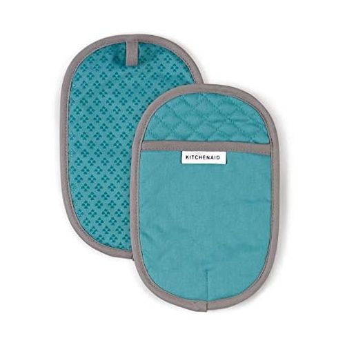 키친에이드 Kitchen Aid Asteroid Cotton Pot Holders with Silicone Grip, Set of 2, Aqua 2 Count