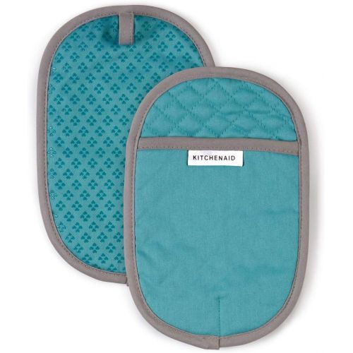 키친에이드 Kitchen Aid Asteroid Cotton Pot Holders with Silicone Grip, Set of 2, Aqua 2 Count