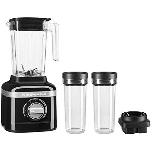 키친에이드 KitchenAid KSB1332OB 48oz, 3 Speed Ice Crushing Blender with 2 x 16oz Personal Jars to Blend and Go, Onyx Black