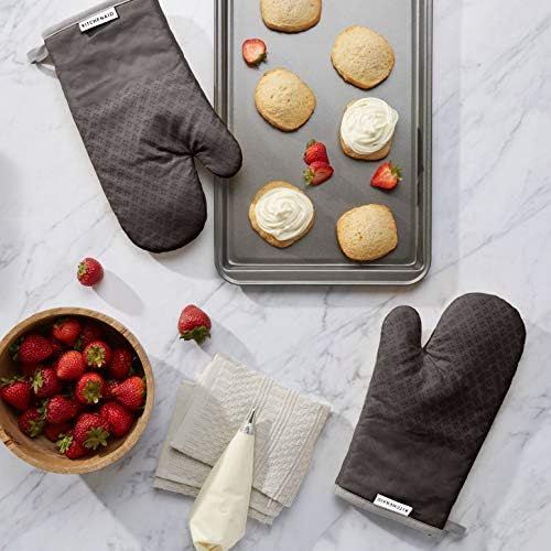 키친에이드 KitchenAid Asteroid Cotton Oven Mitts with Silicone Grip, Set of 2, Charcoal Grey