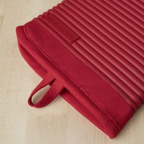 키친에이드 KitchenAid Ribbed Soft Silicone Oven Mitt Set, 7x13, Passion Red 2 Count