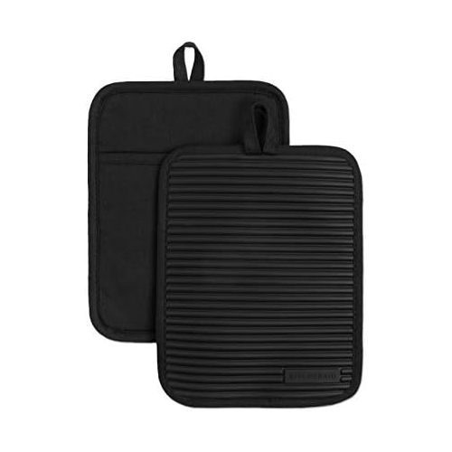 키친에이드 KitchenAid Ribbed Soft Silicone Water Resistant Pot Holder Set, Onyx Black, 2 Piece Set