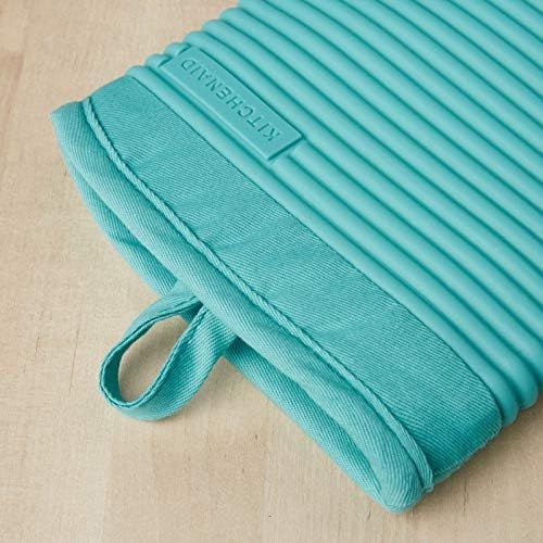 키친에이드 KitchenAid Ribbed Soft Silicone Oven Mitt Set, 7x13, Aqua Sky 2 Count