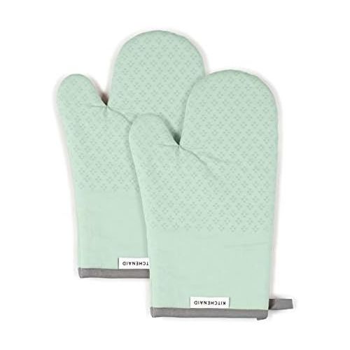 키친에이드 KitchenAid Asteroid Cotton Oven Mitts with Silicone Grip, Set of 2, Pistachio