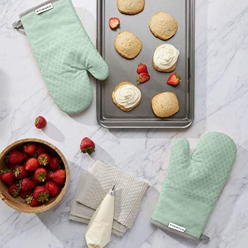 키친에이드 KitchenAid Asteroid Cotton Oven Mitts with Silicone Grip, Set of 2, Pistachio