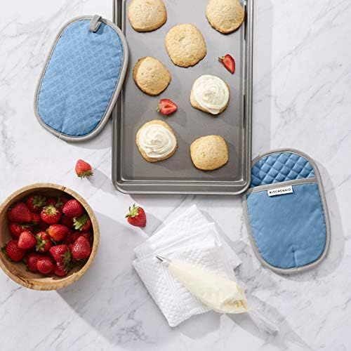 키친에이드 Kitchenaid Asteroid Cotton Pot Holders with Silicone Grip, Set of 2, Blue Velvet 2 Count