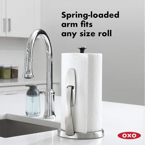 키친에이드 KitchenAid KNS896BXGRA Full Size Dish Rack, Light Grey & OXO Good Grips SimplyTear Standing Paper Towel Holder, Brushed Stainless Steel