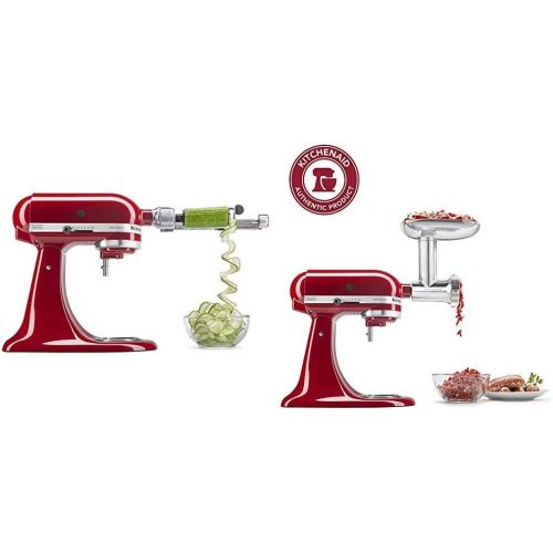 키친에이드 KitchenAid Spiralizer Attachment, 1, Silver & KSMMGA Metal Food Grinder Attachment, 2.5 lb, Silver