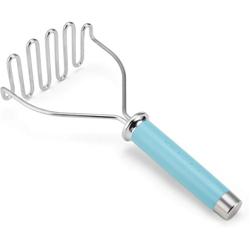 키친에이드 KitchenAid Gourmet Stainless Steel Wire Masher, One Size, Matte Aqua Sky & Gourmet Nylon Ladle, One Size, Aqua Sky