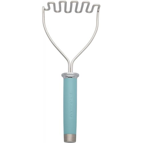 키친에이드 KitchenAid Gourmet Stainless Steel Wire Masher, One Size, Matte Aqua Sky & Gourmet Nylon Ladle, One Size, Aqua Sky