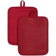 KitchenAid Ribbed Soft Silicone Water Resistant Pot Holder Set, Passion Red, 2 Piece Set