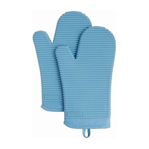 키친에이드 KitchenAid Ribbed Soft Silicone Oven Mitt Set, 7x13, Blue Velvet 2 Count