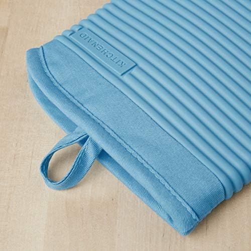 키친에이드 KitchenAid Ribbed Soft Silicone Oven Mitt Set, 7x13, Blue Velvet 2 Count