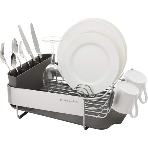 키친에이드 KitchenAid Stainless Steel Wrap Compact Dish Rack, 16.06-Inch, Gray