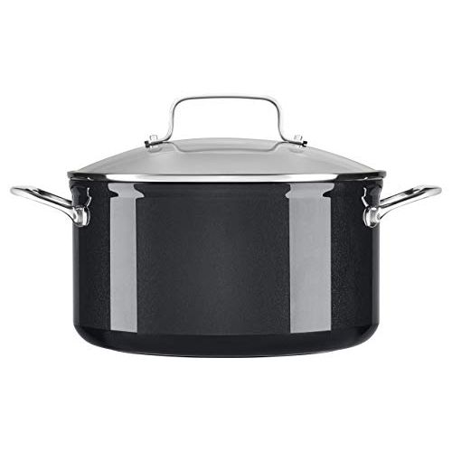 키친에이드 Kitchenaid Hard Anodized Nonstick 6.0-Quart Low Casserole Pot With Lid, Black Sapphire