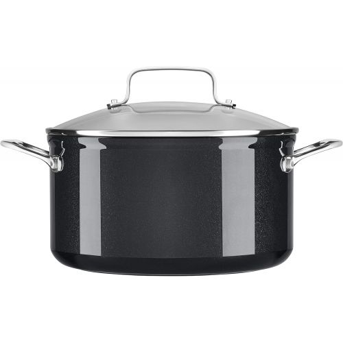 키친에이드 Kitchenaid Hard Anodized Nonstick 6.0-Quart Low Casserole Pot With Lid, Black Sapphire