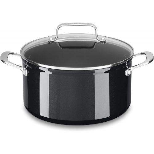 키친에이드 Kitchenaid Hard Anodized Nonstick 6.0-Quart Low Casserole Pot With Lid, Black Sapphire