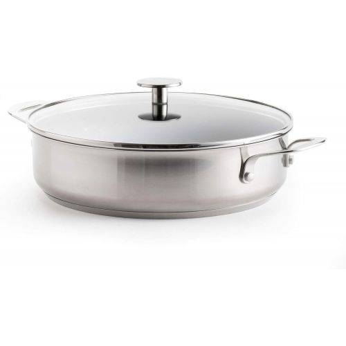 키친에이드 KitchenAid Skillet with 2 Side Handles and Lid, Non Stick Stainless Steel Skillet - Induction and Oven Safe Cookware - 28 cm/4.3 Litres